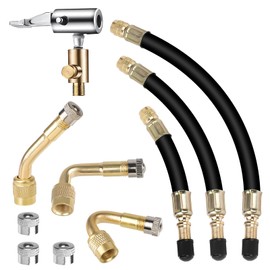 Linkstyle 10pcs Tyre Valve Extension, 45° 90° 135° Degree Tire Valve Adapter, with 3pcs 3 Sizes Rubber Valve Stem Extenders, Inflator Hose Adapter, 3pcs Metal Caps, for Car Motorcycle Bike Truck RV