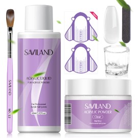 Saviland Acrylic Nail Kit - 30g Clear Acrylic Powder and 60ml Liquid Set Nail Brush Nail Foam Tool Set Beginner Extension with All for Home DIY Salon Nail Applications