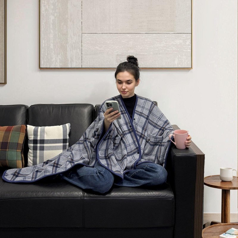 forestfish Wearable Blanket Poncho With Pockets And Buttons, Flannel Shawl