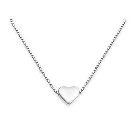 Very Tiny and Dainty Sterling Silver Heart Necklace for Women, Floating Heart Choker Necklace, Layering Necklace, Valentine's Day Gift for Girlfriend, Teen Girl Gift (15 inches plus 2-inch extender)