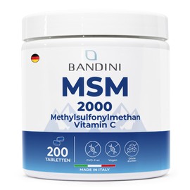 Bandini® MSM | 2000 mg with 40 mg Vitamin C per Daily Dose | More Compact Methylsulfonylmethane Powder than Capsules | No Magnesium Stearate, High Dose, Vegan, No Additives, Laboratory Tested | 200