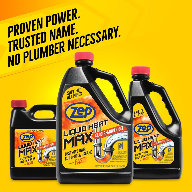Zep Liquid Heat Max Clog Remover Gel - Destroys Hair,