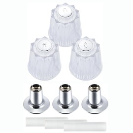 ZephyrJazz Bathtub and Shower 3 Piece Windsor Replacement Handles for Price Pfister Systems, 12 Point Broach,3 Piece Set of Hot, Cold, Diverter, Clear Acrylic