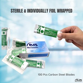Box of 100 Carbon Steel Sterile Blades #10 + Stainless Steel Scalpel Handle #3 with Graduated Scale + Blade Remover, All in One Set for Dental, Surgical, Medical Lab, Veterinary Use, Make Sharp Cuts
