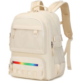 Lanola Backpack for Men Women Classic Water-resistant Lightweight Travel School Backpack Casual Daypack Laptop Backpack Fit 15.6 Inch - Beige