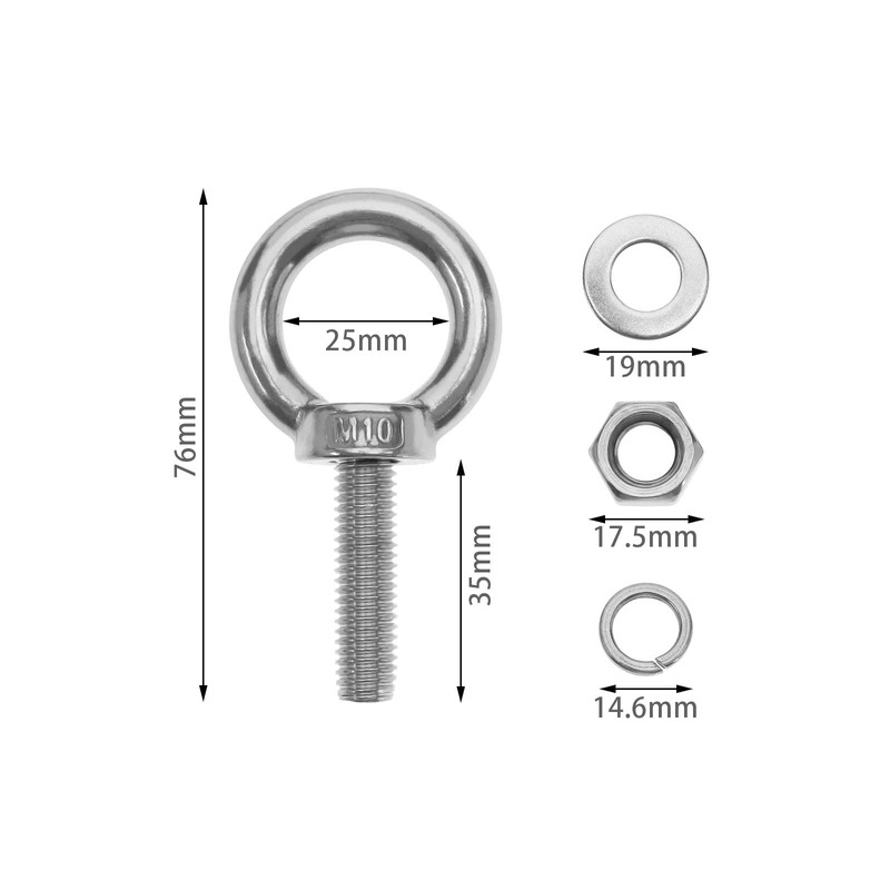 Be In Your Mind 6Pcs M10 Shoulder Eye Bolt 304
