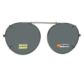 Smaller Semi Round Polarized Clip-on Sunglasses for Men & Women-Round Clip On Sunglasses Over Glasses (Pewter Frame-polarized Gray Lens, 44mm Wide x 43mm Height, Millimeters)