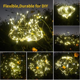Fosingut Garden Decoration Solar Fireworks Light, Pack of 2 120 LEDs Solar Garden Light Outdoor, Waterproof Solar Lights Garden Lights, Warm White Dandelion Solar Lights for Outdoor Paths, Lawn,