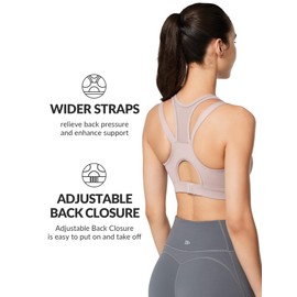 Yvette High Impact Women Sports Bra Front Closure Double Deck Mesh Running Bra for Plus Size, Pastel Pink