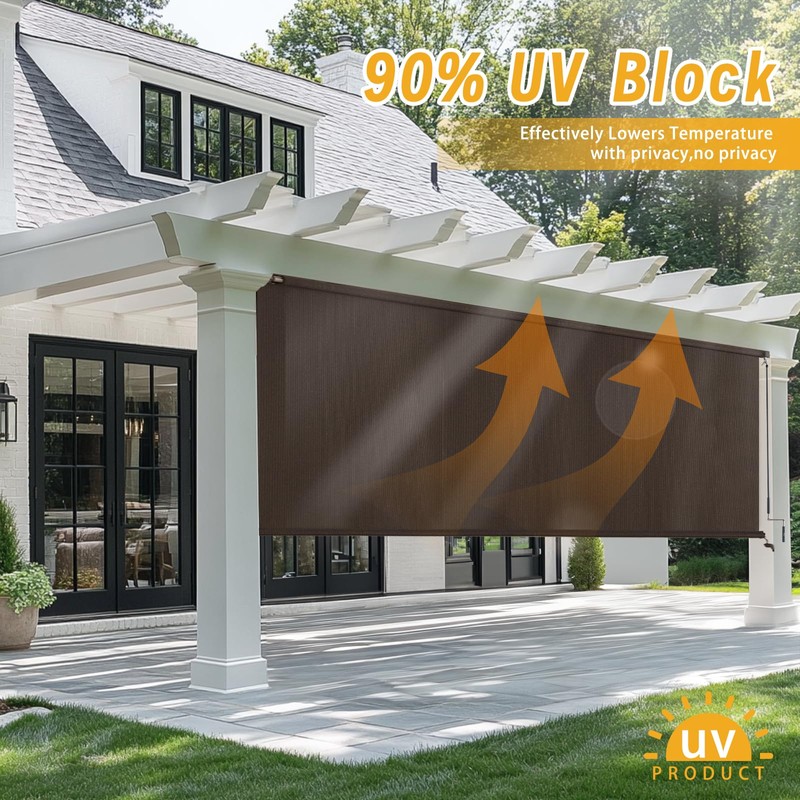 sunoff Outdoor Roller Shades，Cordless Patio Roller Up Blinds with Shade