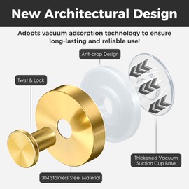 Shower Hooks for Inside Shower,Suction Cup Hooks for Glass Window,Removable Towel Hooks for Bathrooms,4 Packs(Gold)