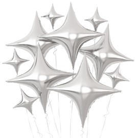 Silver Star Balloons,10Pcs Quadrangle Star Balloons,Four Angle Star Shaped Helium Mylar Balloons for Brithday,Engagement,Graduation,Wedding Party Decorations
