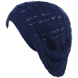 BYOS - Gorro de ganchillo de punto suave, ligero, diseño de flor, Navy Wavy Stripe, Talla única