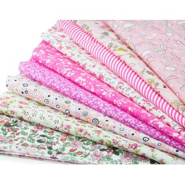 Pack of 9 Cotton Fabrics Pink and Pink for Sewing, Quilting & Patchwork, 50 x 50 cm, Various Designs