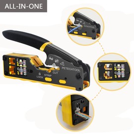 RJ45 Crimp Tool Pass Through Cat5e Cat6 Ethernet Crimping Tool All-in-one Crimper Cable Stripper Cutter For RJ45 Connectors And RJ11/RJ12 Standard Data Cable Plugs