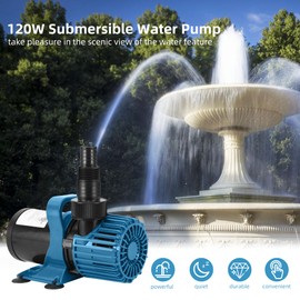 TONGCHANT 2700GPH 120W Pond Pumps for Outdoor Ponds, Waterfalls, Aquarium and Garden, Large Fountain Pump with 20ft Cord, 180° Adjustable Flow, Debris Barrier Bag, Quiet Operation, UL listed
