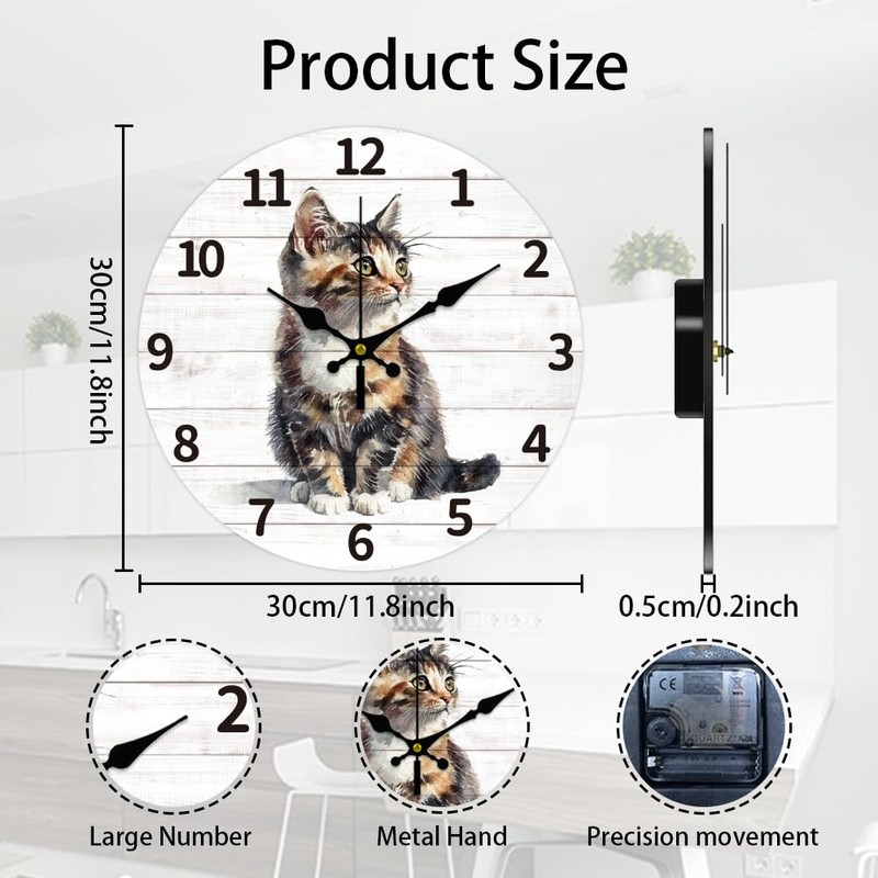 CHGCRAFT Realistic Cat Wall Clock 12 Inch Battery Operated Wall