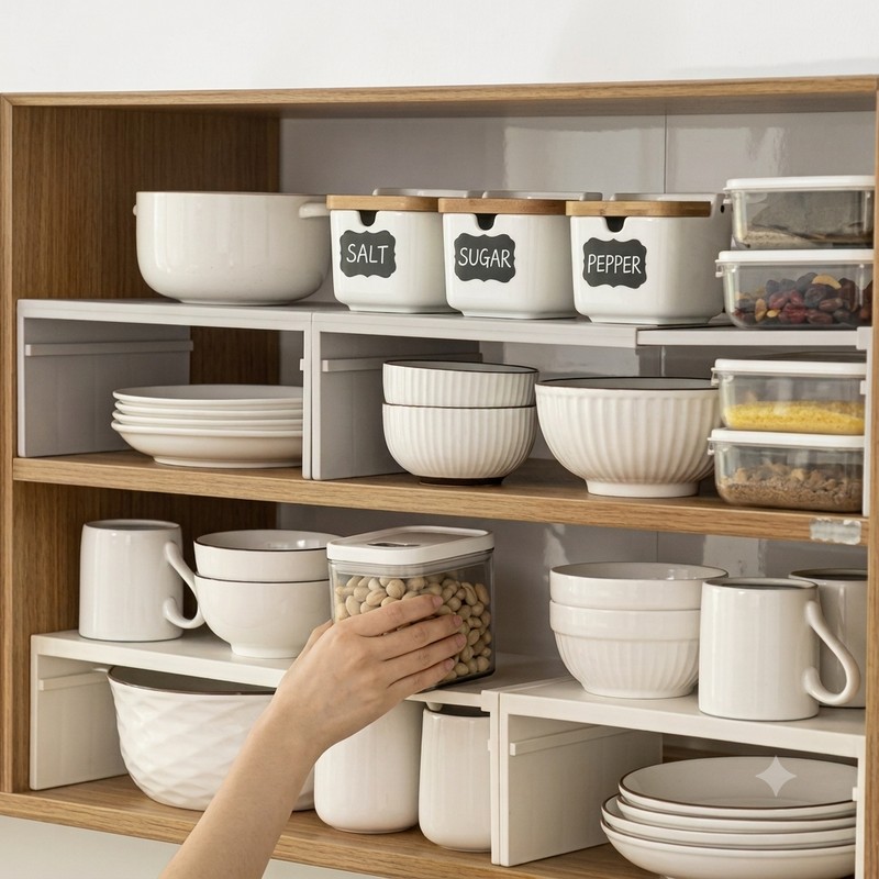 Adjustable Cabinet Shelf Organizer for Kitchen Storage – Expandable Space-Saving