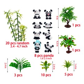 Juego de 48 figuras de panda para tartas, diseño de panda con árbol de bambú para niños, decoración de fiesta de cumpleaños