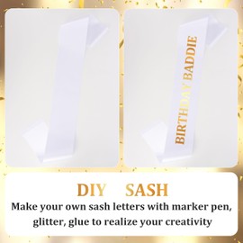 Tihebax Blank Custom Sash & Crown Tiara for Women, White DIY Sash and Silver Crown Sparkly Rhinestone Tiara for Women Girls Make Your Own Sashes for Custom Prom Queen, Birthday, Bride, Wedding