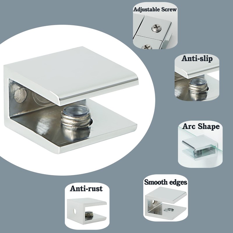SAYAYO Glass Shelf Brackets Stainless Steel, Adjustable Railing Holder for