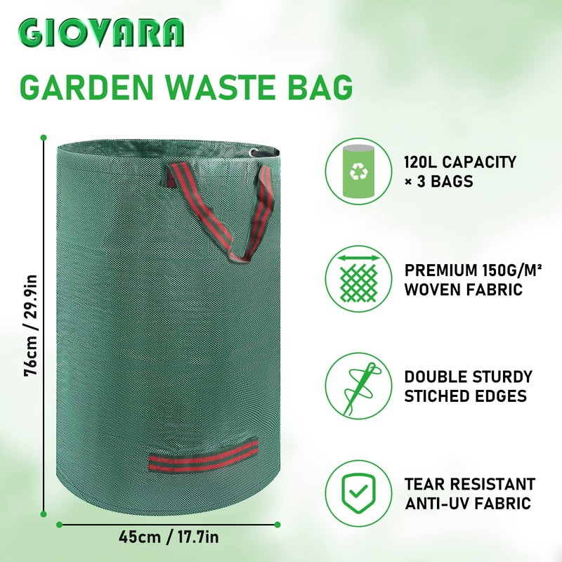 3 x 120L Garden Waste Bags,Waterproof Heavy Duty Large Refuse