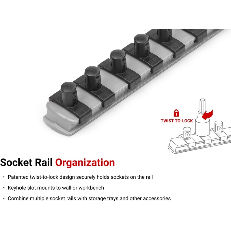 TEKTON 3/8 Inch Triple Square Bit Socket Set with Rail,