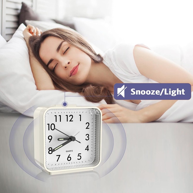 Analog Alarm Clocks, Non Ticking Table Clock with Luminous Hand
