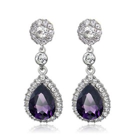 Gorgeous Austrian Cut Crystal Rhinestone Pierced Wedding Bridal Teardrop Drop Dangle Earrings (pierced-purple)