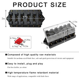 Yourkar 6 Way Blade Fuse Block Box Holder, 6 Circuit Fuse Box with Blade Fuses Screws Fuse Extractor Label, 10-32V DC Waterproof Marine Power Distribution Panel for Car Truck SUV