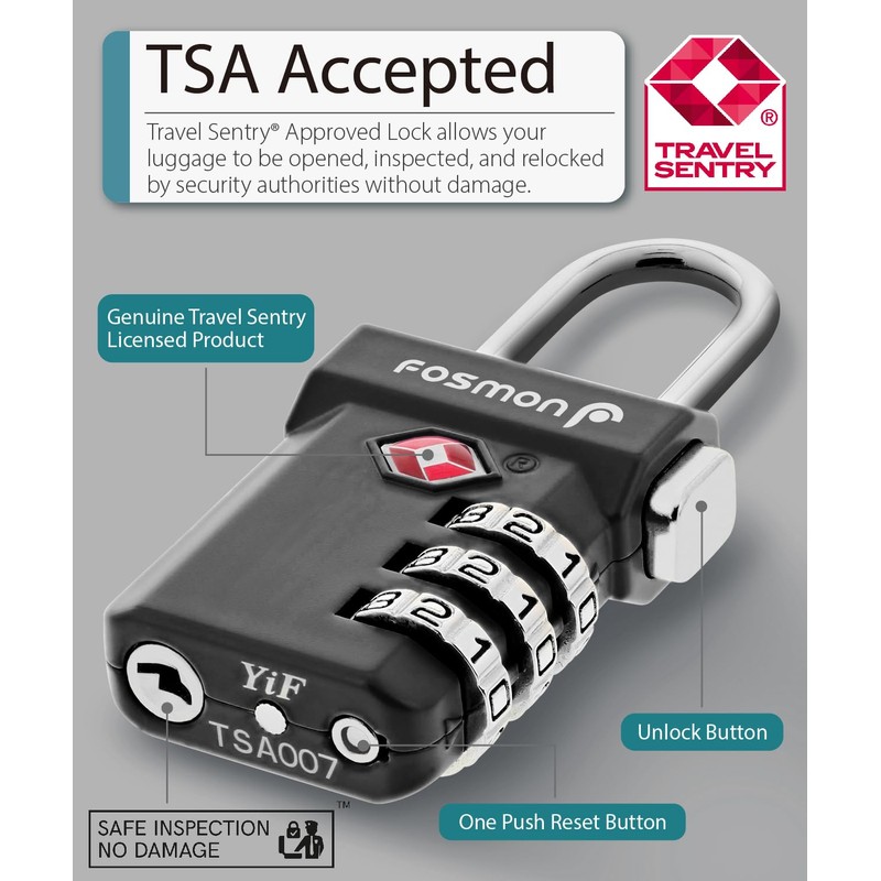 Fosmon TSA Accepted Luggage Locks, (2 Pack) Open Alert Indicator