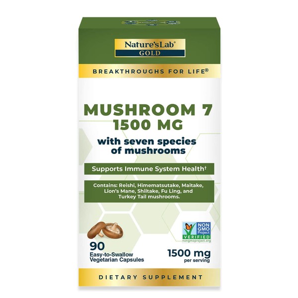 Nature’s Lab Mushroom 7 – Contains 7 Organic Mushrooms Including Lion’s Mane, Reishi & Turkey Tail – 90 Capsules (1.5 Month Supply)