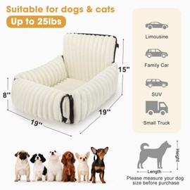 MIXJOY Dog Car Seat for Small/Medium Dogs up to 25 lbs, Multi-Functional Dog Carrier for Car with Detachable Washable Cover, Pet Travel Bed with Clip-On Safety Leash, Beige