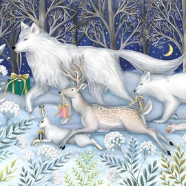Christmas Cards Pack of 5 - Woodland Animals - Artistic Forest Scene - Dashing Through the Snow by Catherine Rowe - Made in the UK - Eco-Friendly
