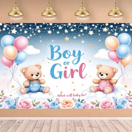 Rosa e Blu Genere Rivela Decorazioni per Feste Boy Or Girl Gender Reveal Fondale Banner Party Sfondo Annuncio di Gravidanza Sfondo di Fotografia per Baby Shower Genere Rivela Feste 180 x 110cm (E)