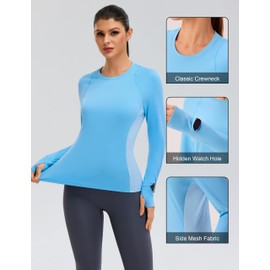 BMJL Women's Long Sleeve Workout Tops Gym Athletic Hiking Shirts Running Training Yoga T-Shirts Fall Outfits 2025 (Large, Blue)