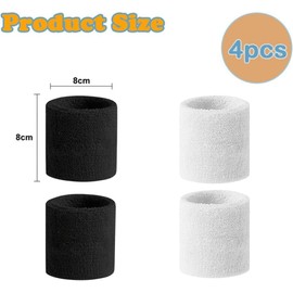 Pack of 4 Sweatbands, Sweat-Absorbing Cotton Sweatbands for Boys and Girls, Ideal for Sports such as Football, Basketball, Tennis and Fitness, Comfortable, Durable, Sweat-Absorbing