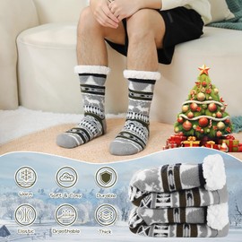 FUSACONY Cuddly Socks for Men Stopper Socks Non-Slip Socks House Socks Fluffy Soft Comfortable Winter Thick Socks Warm Bed Socks Gifts for Men 38-46, lightgrey