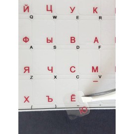 Russian Transparent with RED Lettering Stickers for PC Keyboards LAPTOPS Desktop