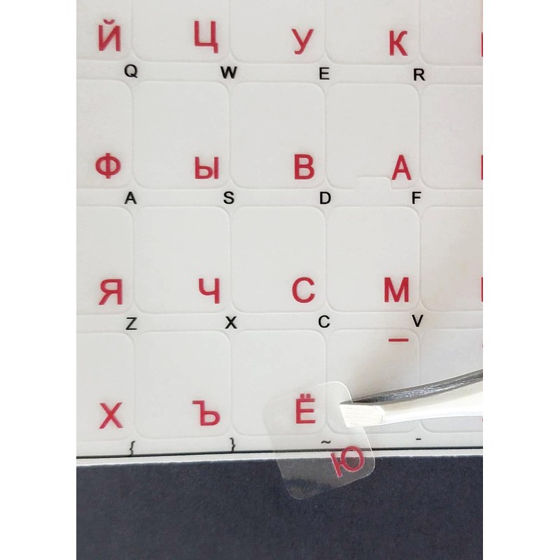 Russian Transparent with RED Lettering Stickers for PC Keyboards LAPTOPS