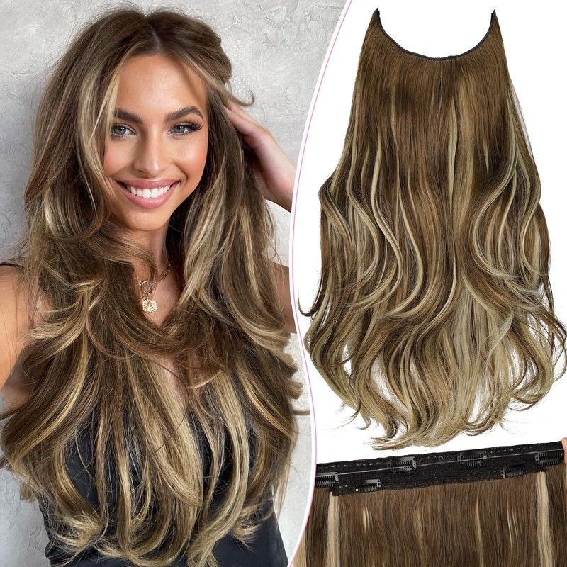Extensiones De Cabello Con Alambre Invisible, Largas Y Onduladas En