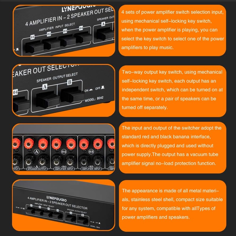 SynoRiver 4 Input 2 Output Power Amplifier and Speaker Switcher