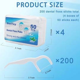 Extra Strong Dental Floss Picks | Professional Clean Flosser Picks | Toothpicks for Adults | Easy Grip Handle | Fresh Mint, 50 Count 4 Pack