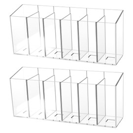 2PCS Acrylic Organizers, Acrylic Makeup Brush Organizer 6 Compartments Pen Holders With Removable Dividers for Desk Accessories Cosmetic Storage Office Stationery Kitchen Supplies Clear