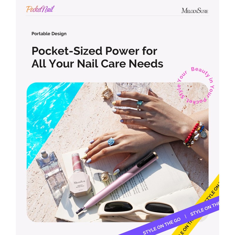 MelodySusie PocketNail Cordless Nail File, PC100GR Pen-Shaped Portable Nail Drill