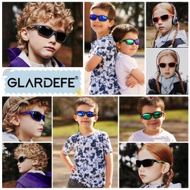 GLARDEFE Kids Youth Baseball Sunglasses – Unbreakable Flexible Polarized Sports Sunglasses with Strap for Boys Girls Age 2-10(Matte Black/Blue Mirror + Matte Black/Dark Blue Mirror)