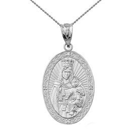 Silver Our Lady of Mt. Carmel CZ-Accented Oval Medal Pendant Necklace, 18"