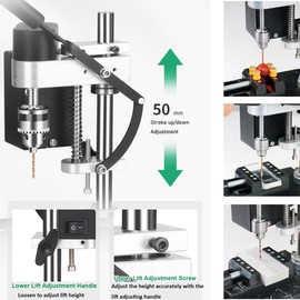 EWANYO Benchtop Drill Press, Mini Drill Press, Portable Electric Drilling Machine Adjustable 7-Speed, CNC 775 Motor B10 Chuck 0.6-6mm Metal Wooden DIY Jewelry Making Crafts Tool