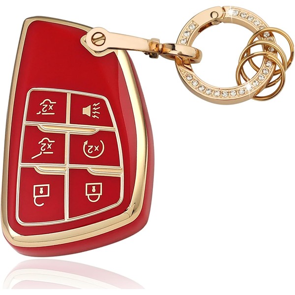 Aoocar 6 Button TPU Key Fob Cover with Bling Ring,