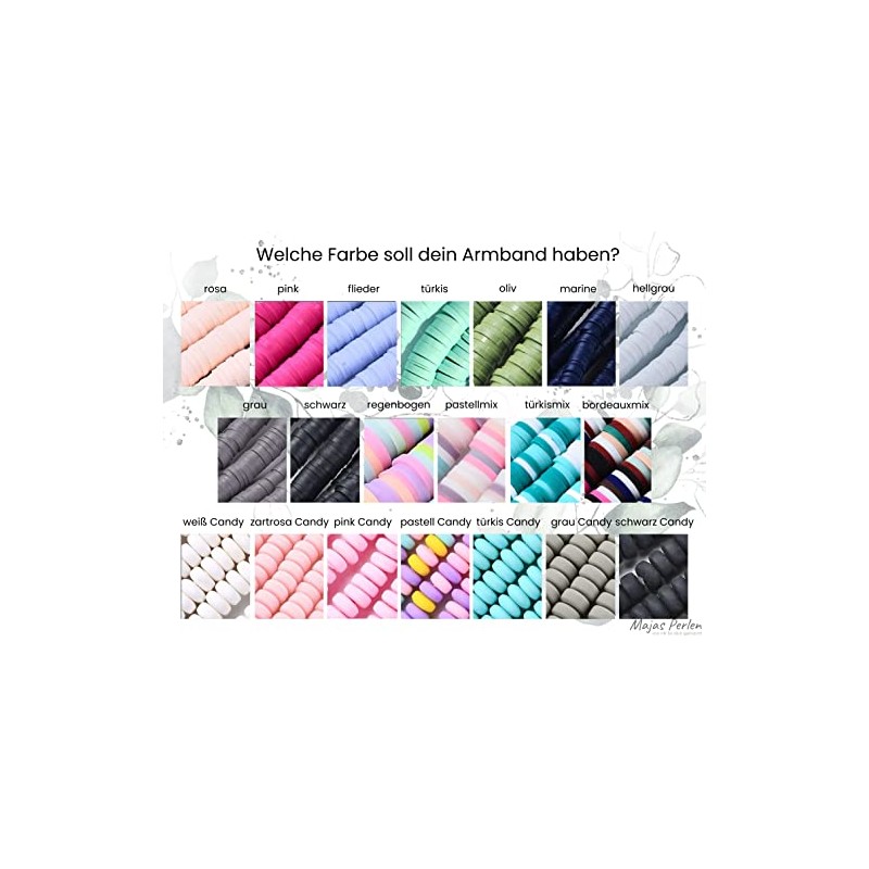 Majas Perlen Armband mit Namen Polymer Pastell Candy Silber oder